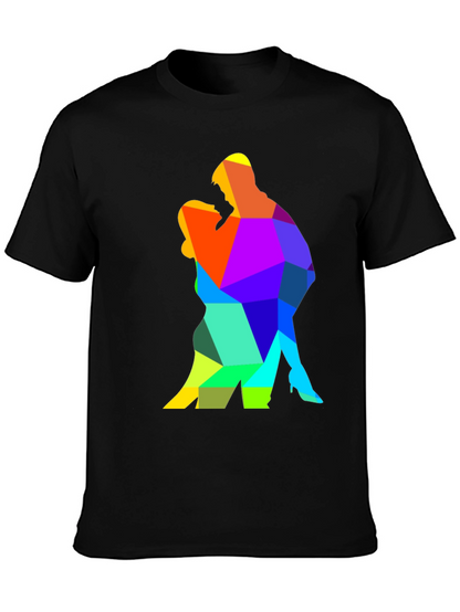 Camiseta Negra con Diseño Geométrico de Pareja Bailando
