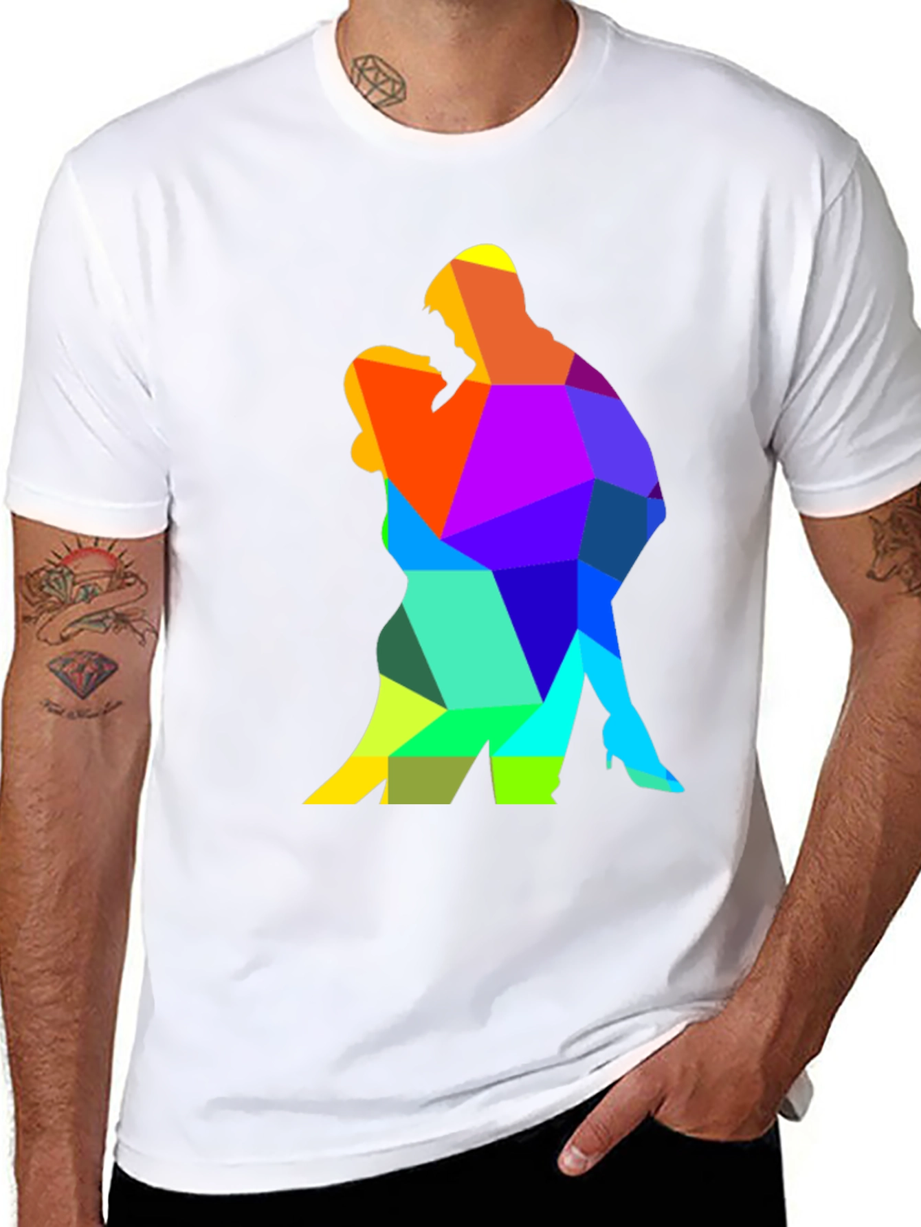 Camiseta Negra con Diseño Geométrico de Pareja Bailando
