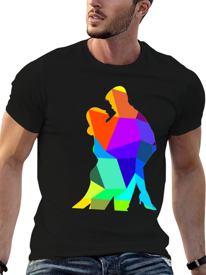 Camiseta Negra con Diseño Geométrico de Pareja Bailando