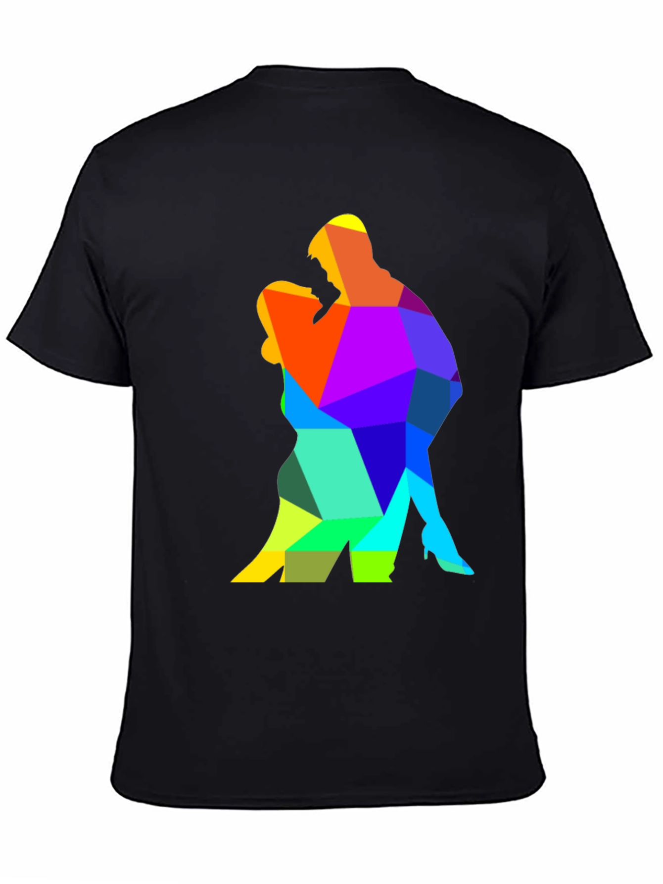 Camiseta Negra con Diseño Geométrico de Pareja Bailando