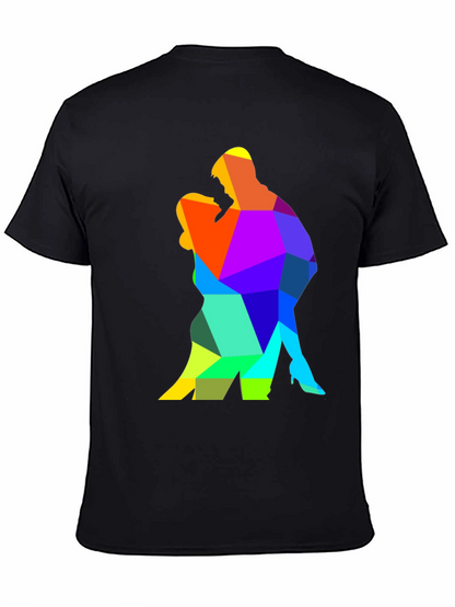 Camiseta Negra con Diseño Geométrico de Pareja Bailando