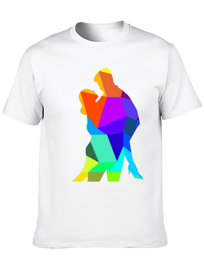 Camiseta Negra con Diseño Geométrico de Pareja Bailando
