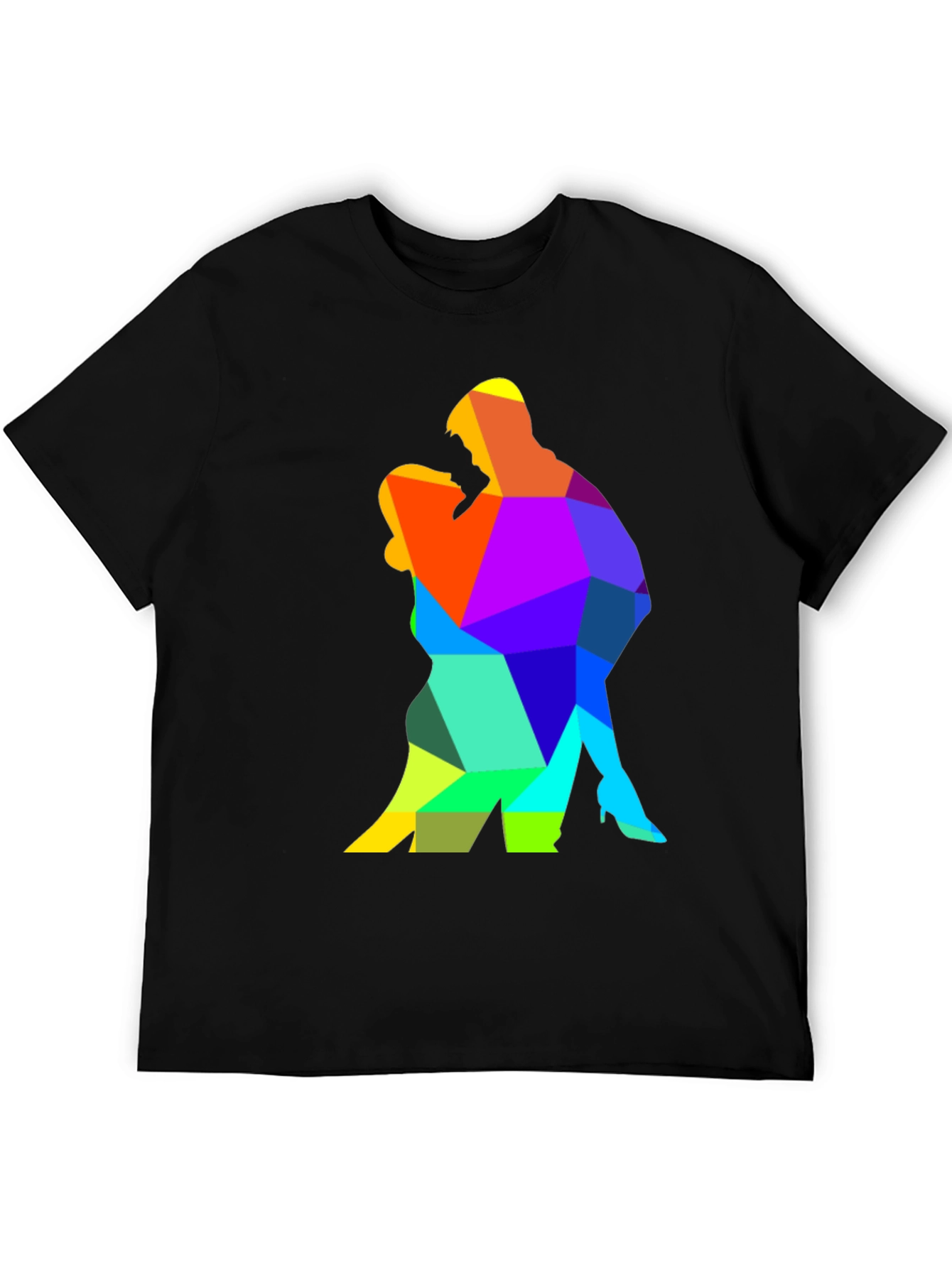 Camiseta Negra con Diseño Geométrico de Pareja Bailando