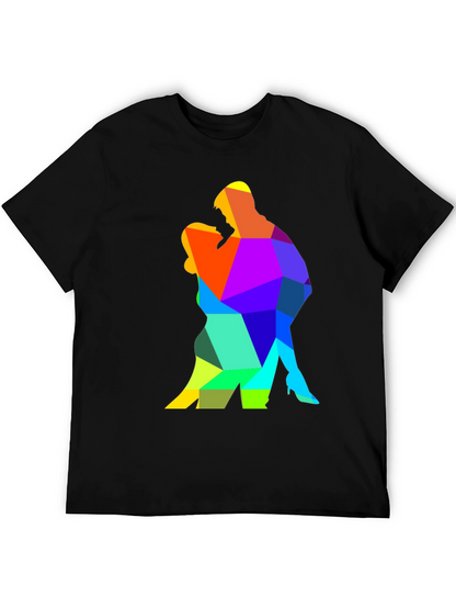 Camiseta Negra con Diseño Geométrico de Pareja Bailando