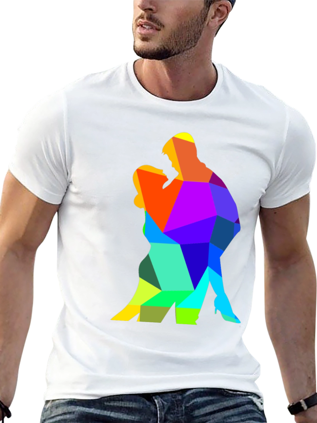 Camiseta Negra con Diseño Geométrico de Pareja Bailando