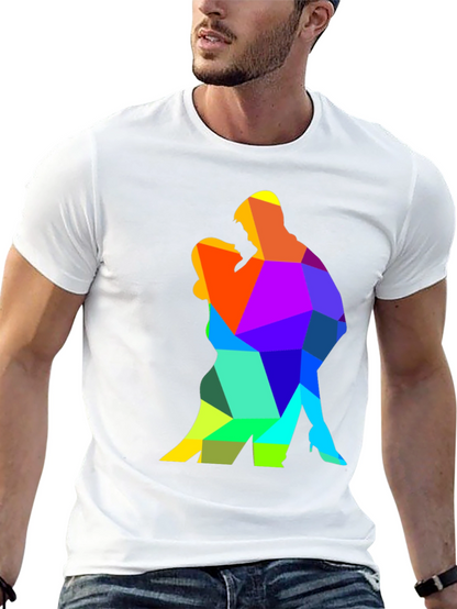 Camiseta Negra con Diseño Geométrico de Pareja Bailando