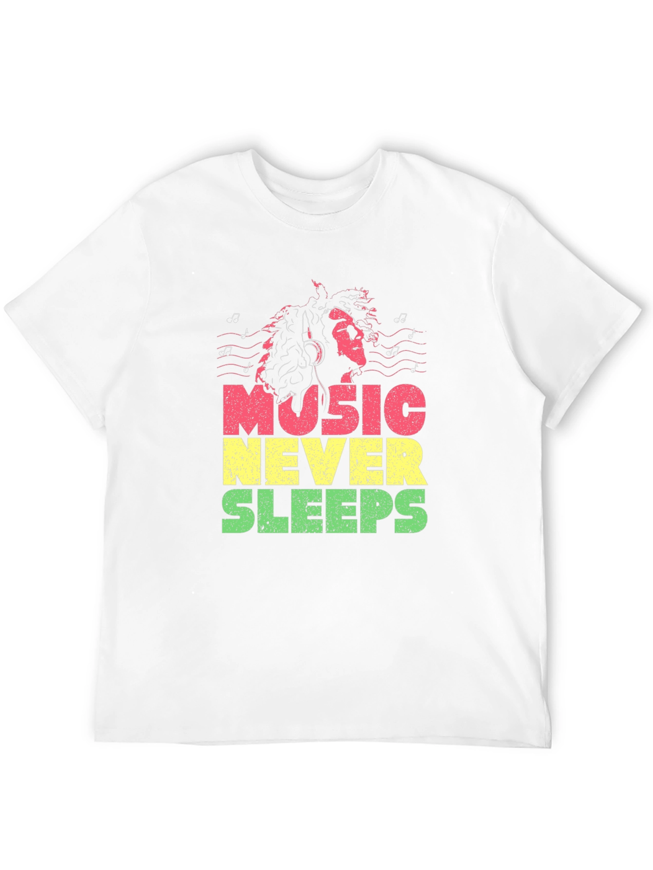 Camiseta Negra Music Never Sleeps Diseño Reggae