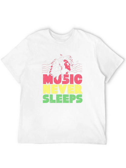 Camiseta Negra Music Never Sleeps Diseño Reggae