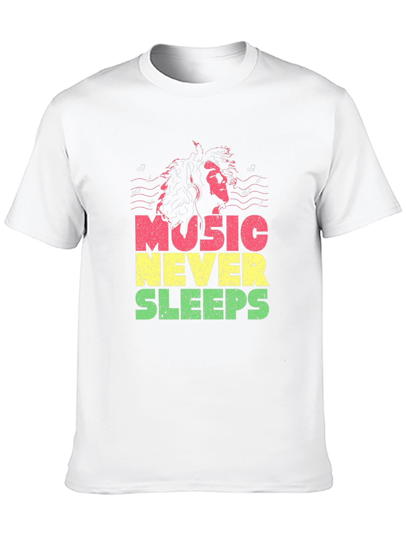 Camiseta Negra Music Never Sleeps Diseño Reggae