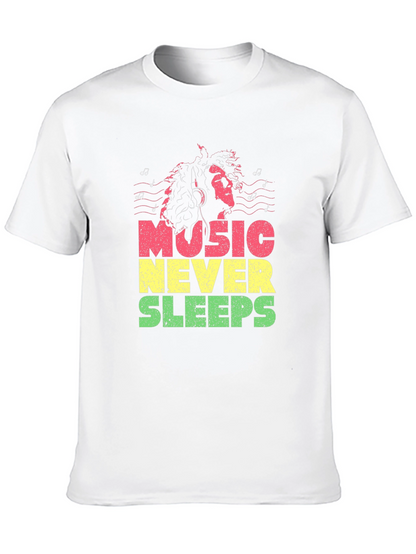 Camiseta Negra Music Never Sleeps Diseño Reggae