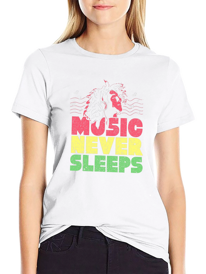 Camiseta Negra Music Never Sleeps Diseño Reggae