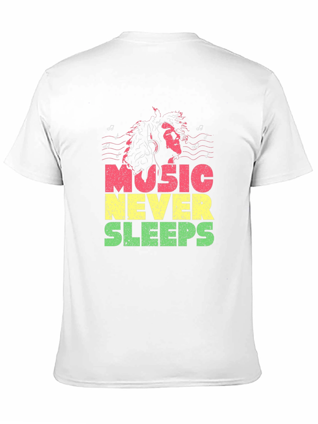 Camiseta Negra Music Never Sleeps Diseño Reggae