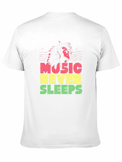 Camiseta Negra Music Never Sleeps Diseño Reggae