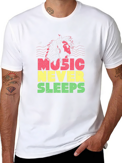 Camiseta Negra Music Never Sleeps Diseño Reggae