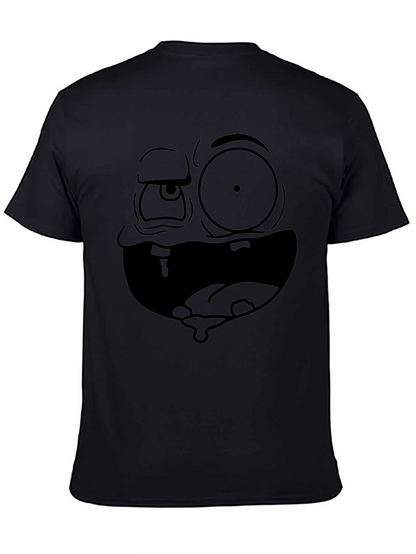 Camiseta Negra Hombre: Cara Dibujo Animado Expresiva