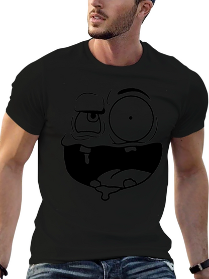 Camiseta Negra Hombre: Cara Dibujo Animado Expresiva