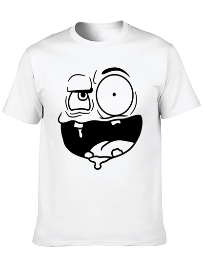 Camiseta Negra Hombre: Cara Dibujo Animado Expresiva