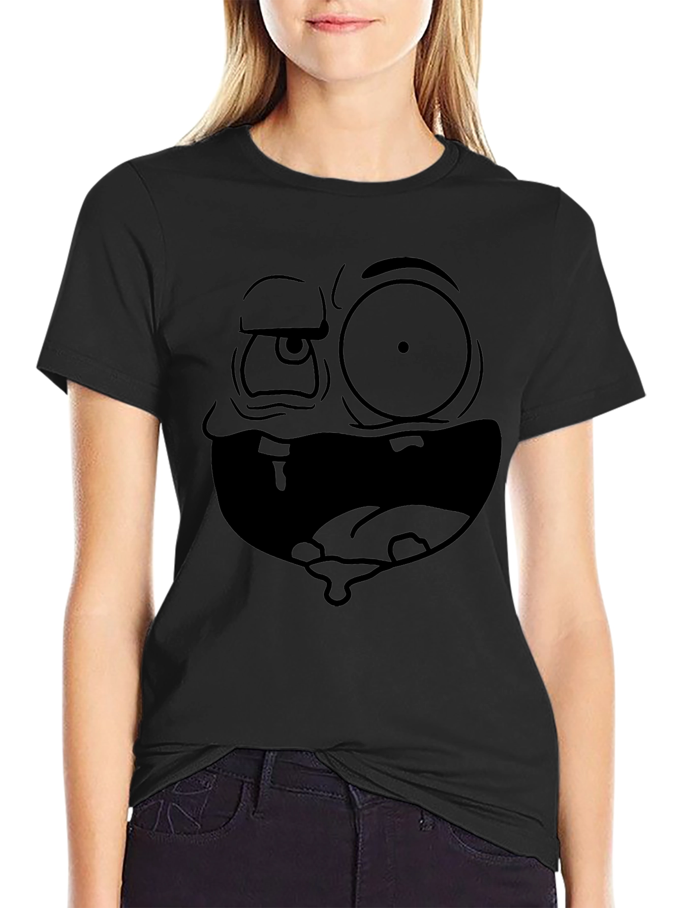 Camiseta Negra Hombre: Cara Dibujo Animado Expresiva