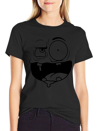 Camiseta Negra Hombre: Cara Dibujo Animado Expresiva