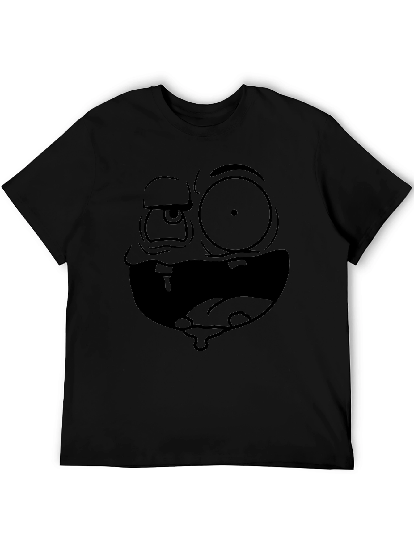 Camiseta Negra Hombre: Cara Dibujo Animado Expresiva