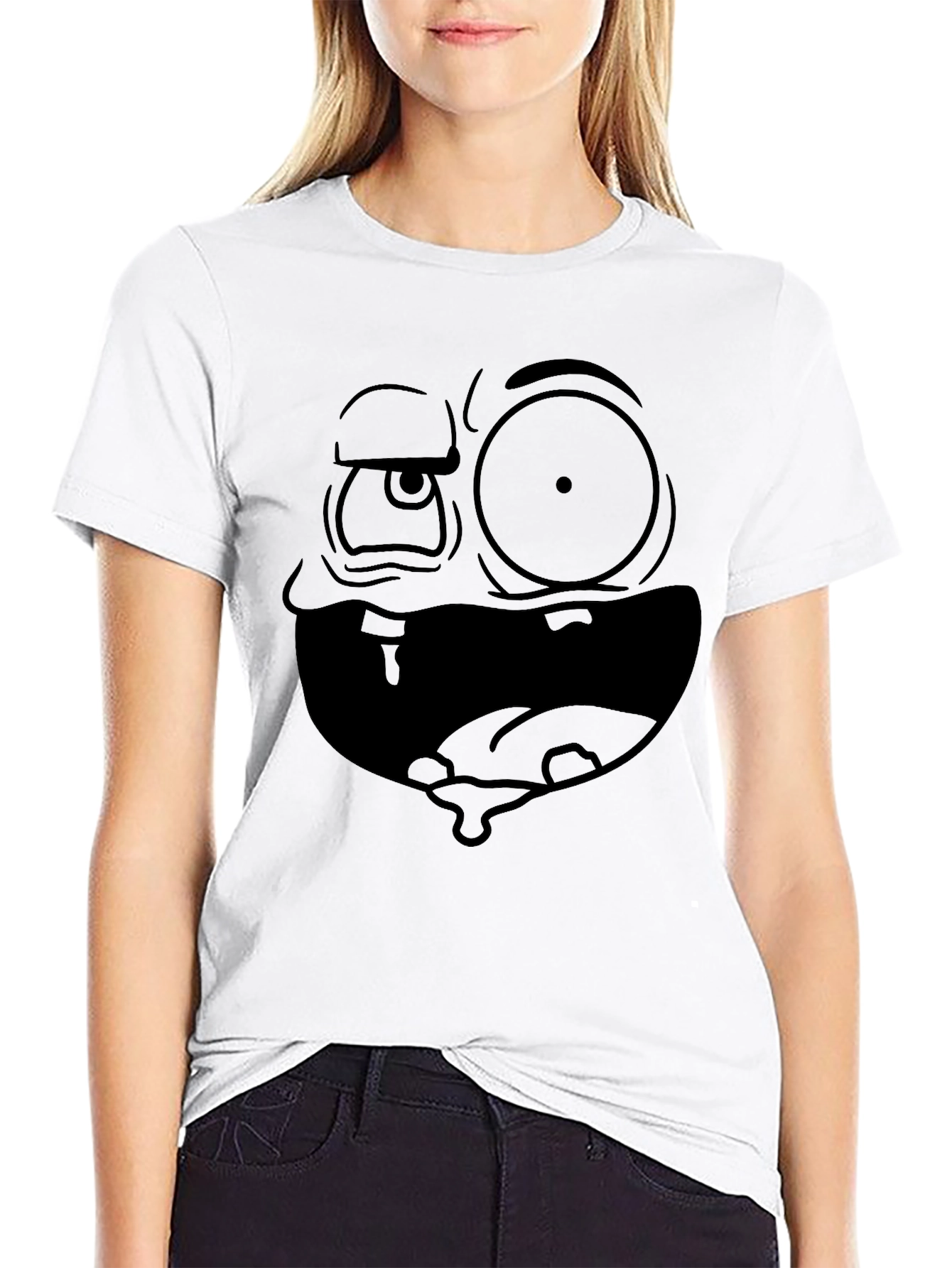 Camiseta Negra Hombre: Cara Dibujo Animado Expresiva