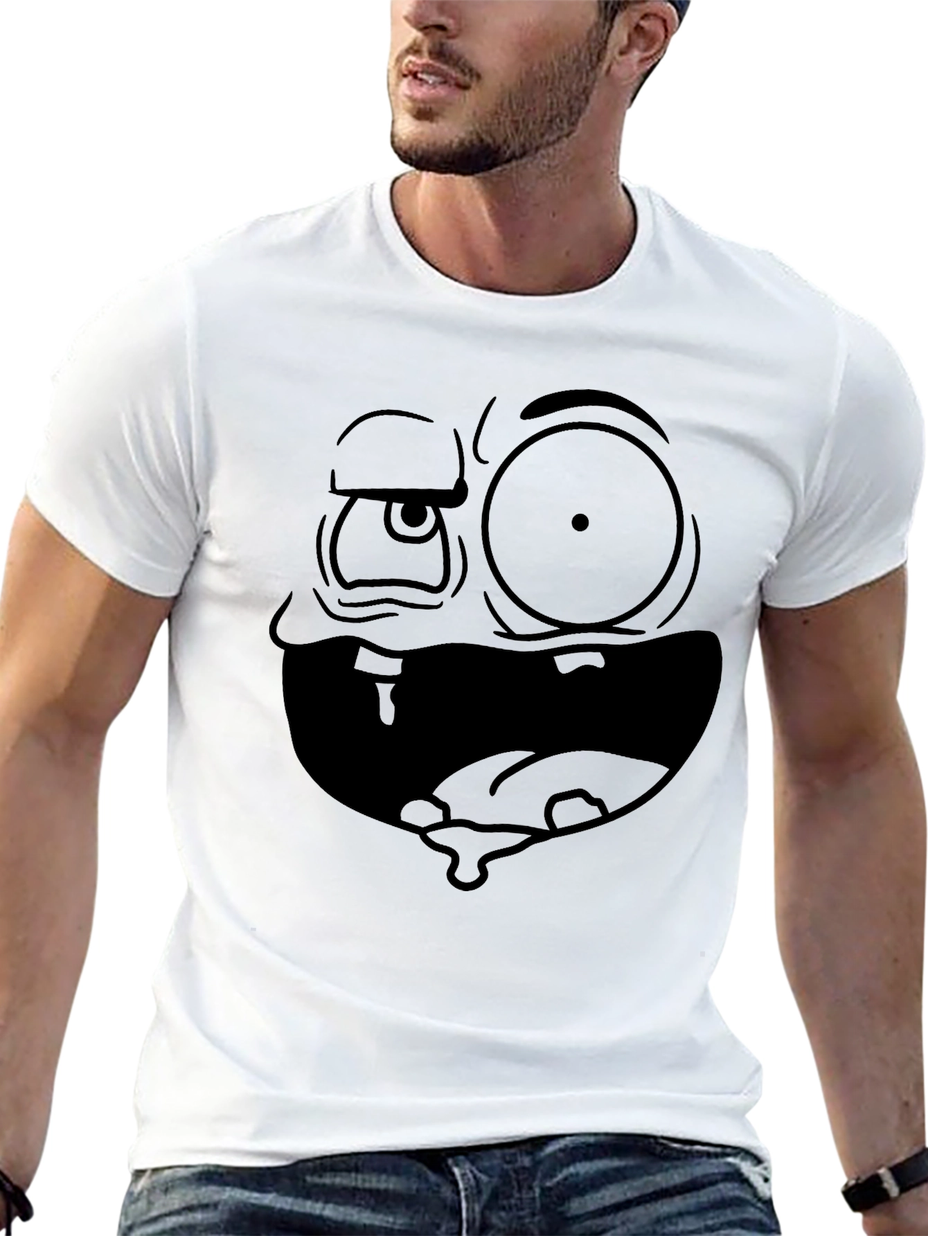 Camiseta Negra Hombre: Cara Dibujo Animado Expresiva