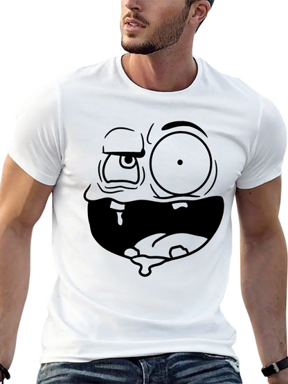 Camiseta Negra Hombre: Cara Dibujo Animado Expresiva