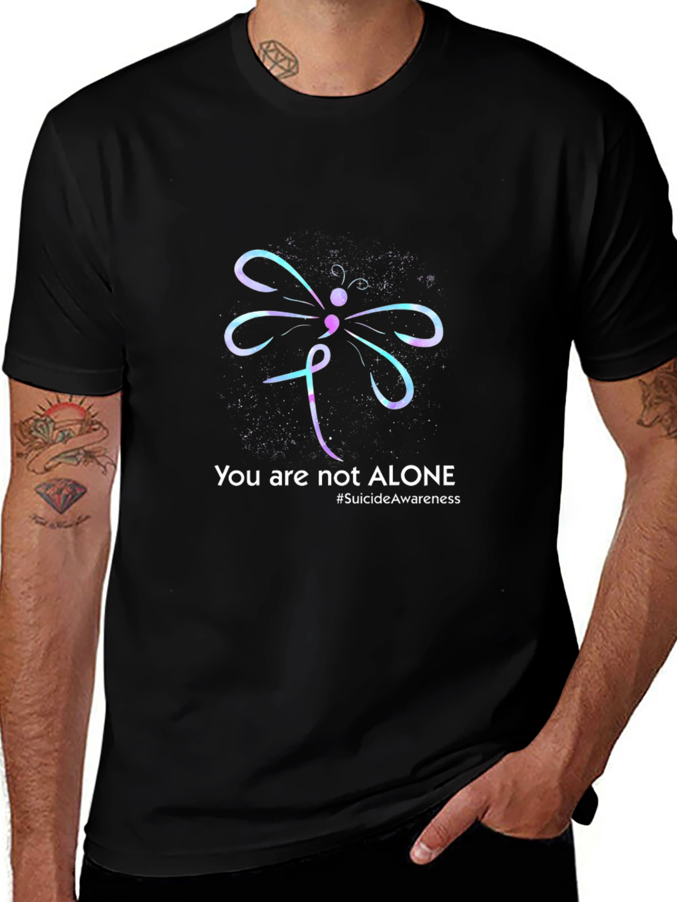 Camiseta Negra con Diseño de Concienciación sobre el Suicidio
