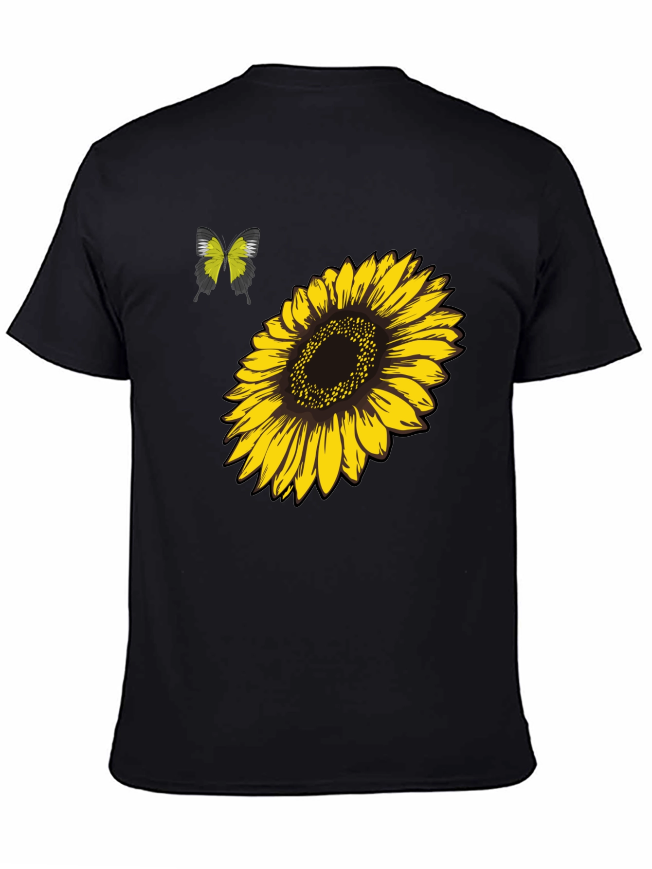 Camiseta Negra Girasol y Mariposa