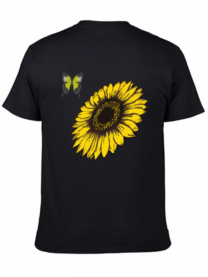 Camiseta Negra Girasol y Mariposa