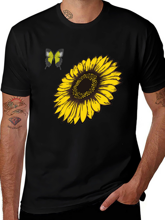 Camiseta Negra Girasol y Mariposa