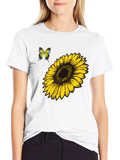 Camiseta Negra Girasol y Mariposa