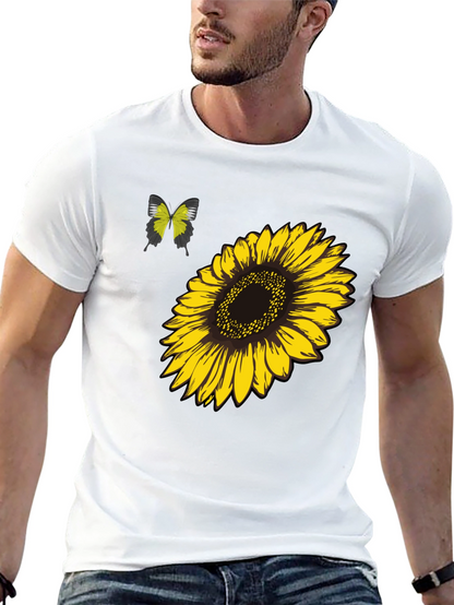 Camiseta Negra Girasol y Mariposa
