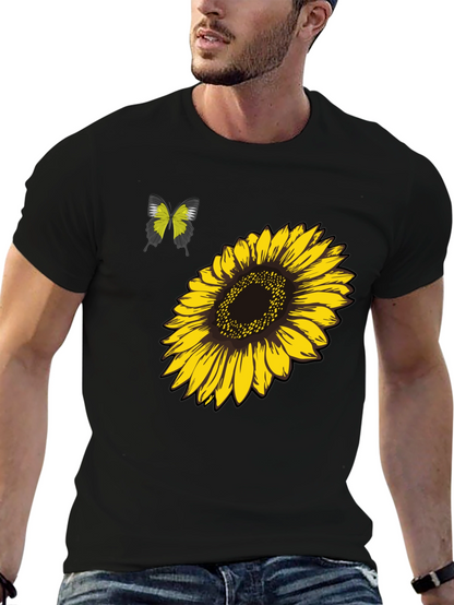 Camiseta Negra Girasol y Mariposa