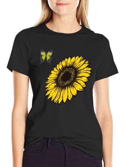 Camiseta Negra Girasol y Mariposa