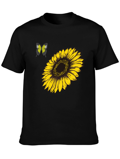 Camiseta Negra Girasol y Mariposa