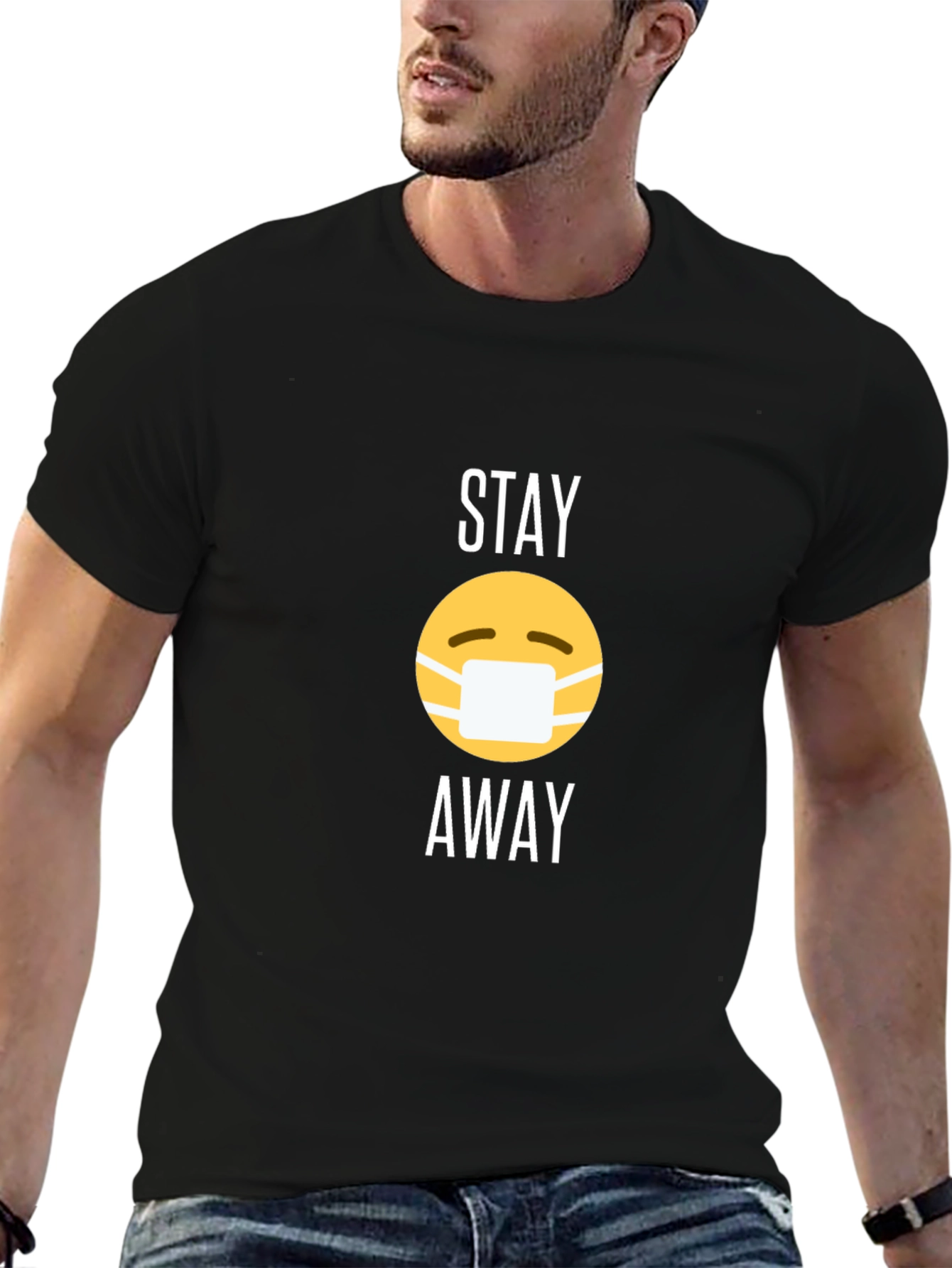 Camiseta Negra Stay Away con Emoji de Mascarilla