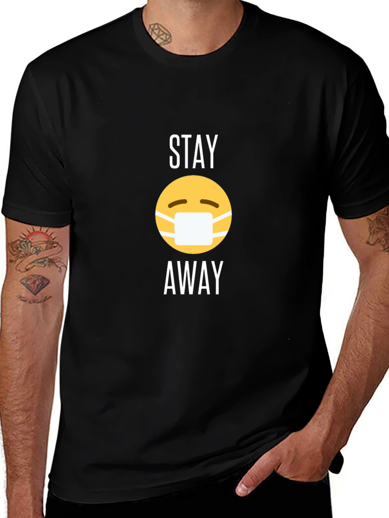 Camiseta Negra Stay Away con Emoji de Mascarilla