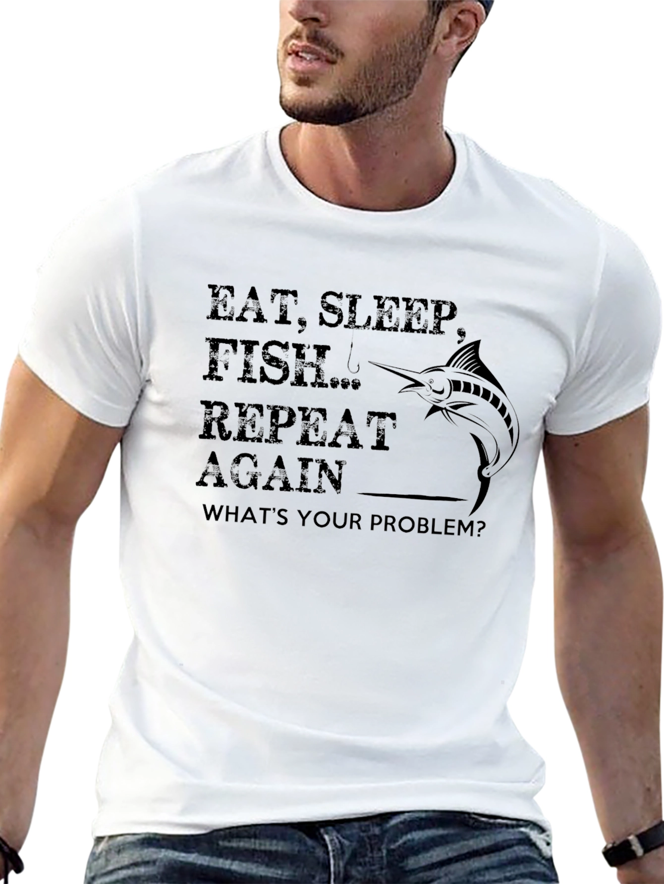 Camiseta Negra: Come Duerme Pesca Repite
