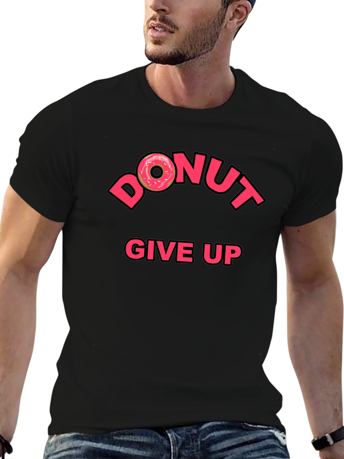 Camiseta Negra Donut Give Up Inspiradora