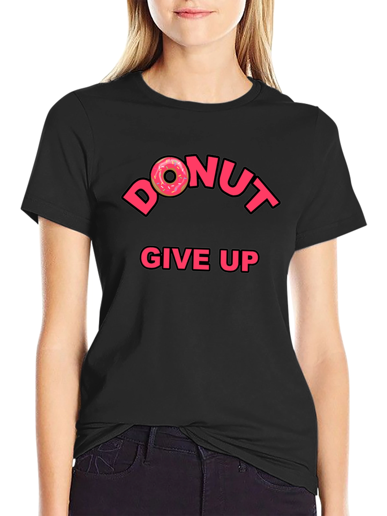 Camiseta Negra Donut Give Up Inspiradora