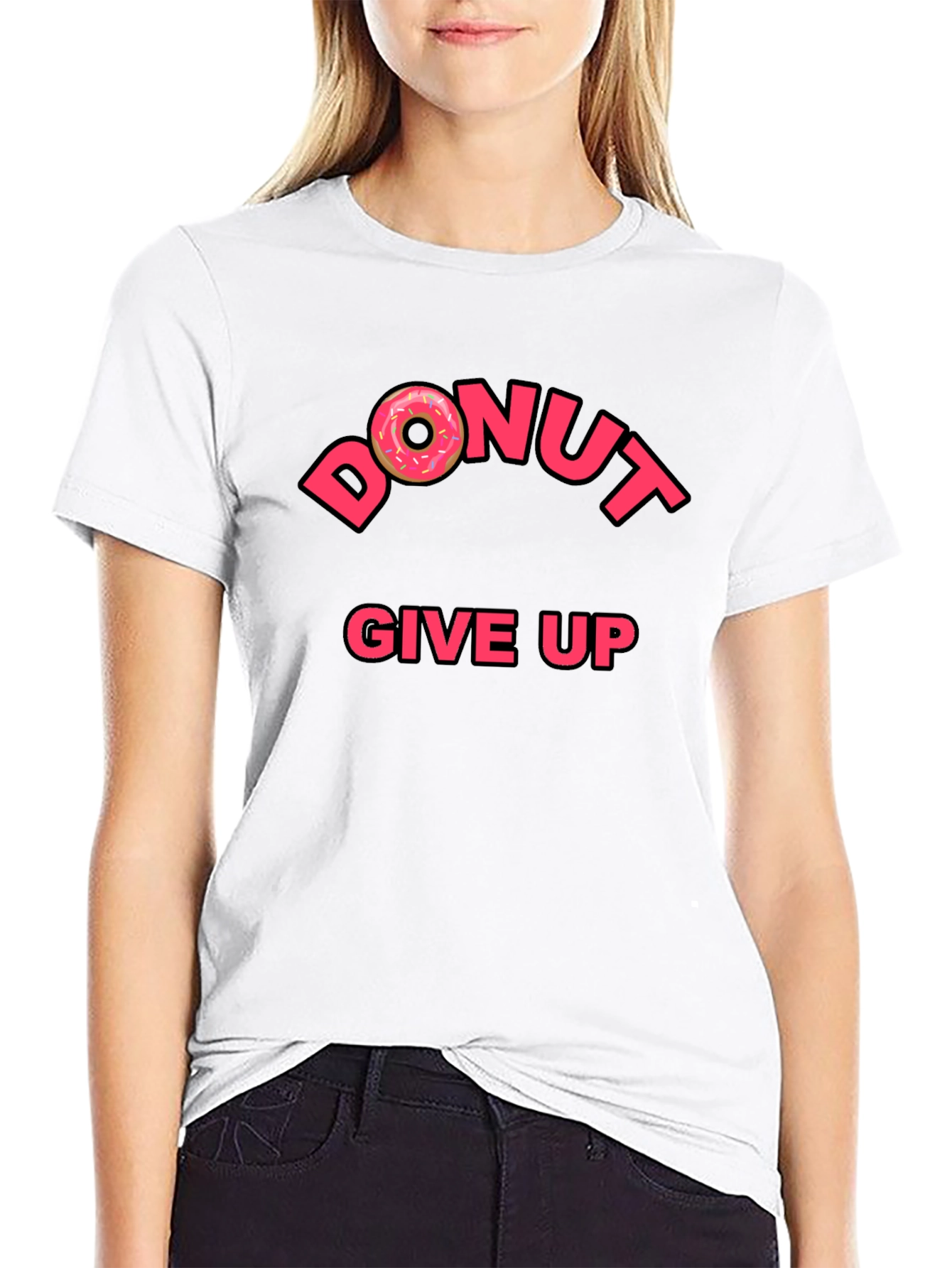 Camiseta Negra Donut Give Up Inspiradora