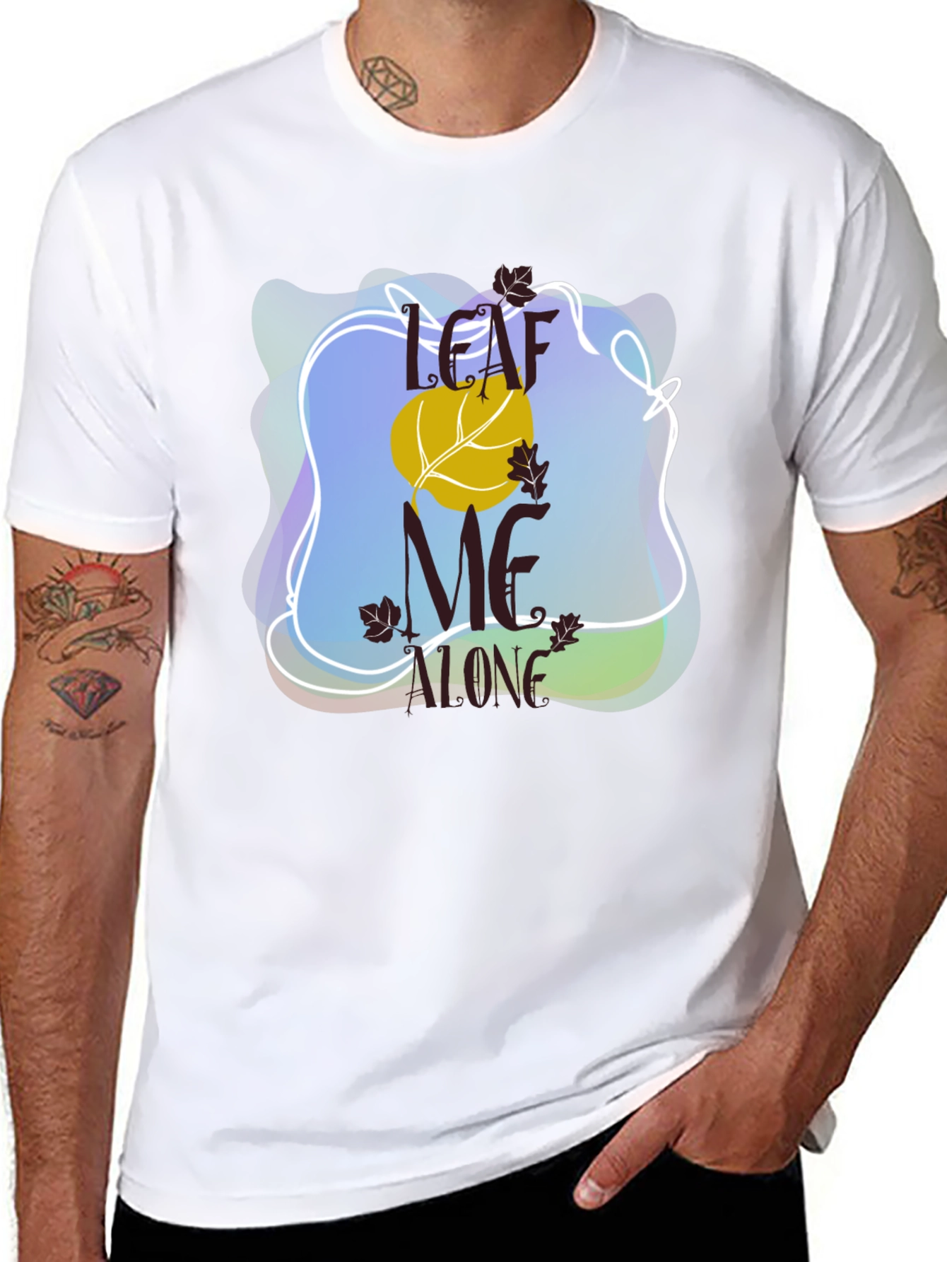 Camiseta Negra Divertida Leaf Me Alone Otoño