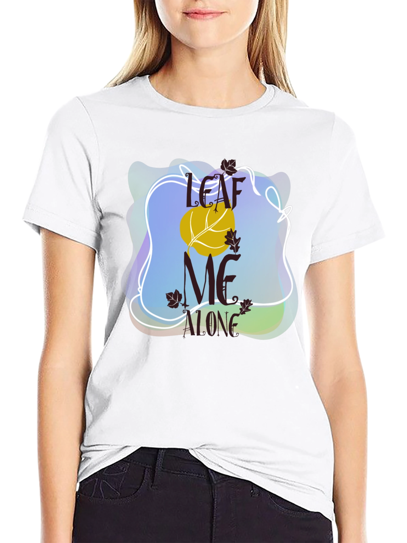Camiseta Negra Divertida Leaf Me Alone Otoño