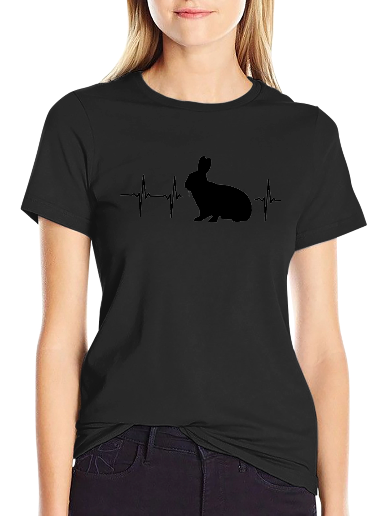 Camiseta Negra Conejo Latido - Diseño Único