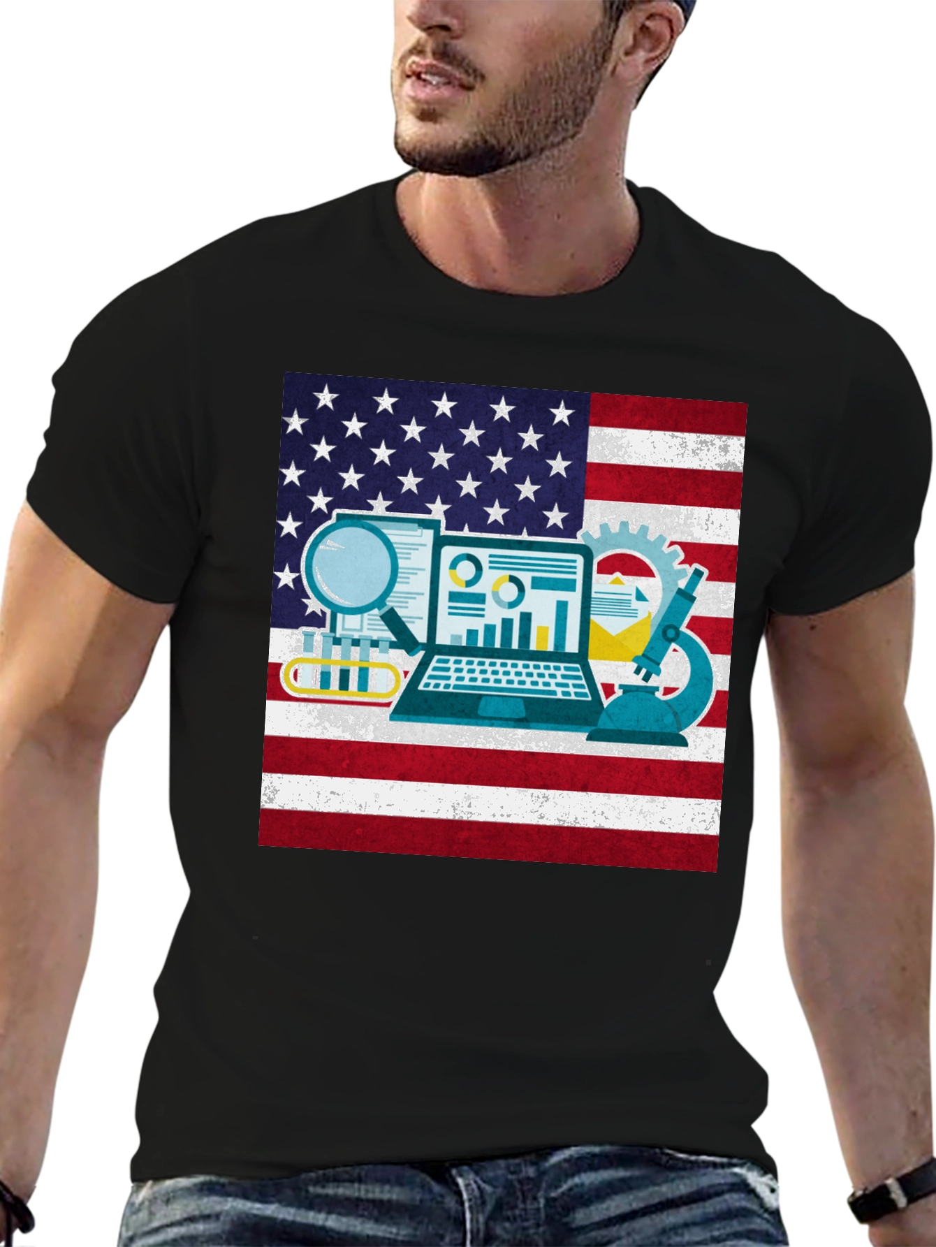 Camiseta Negra con Diseño STEM USA