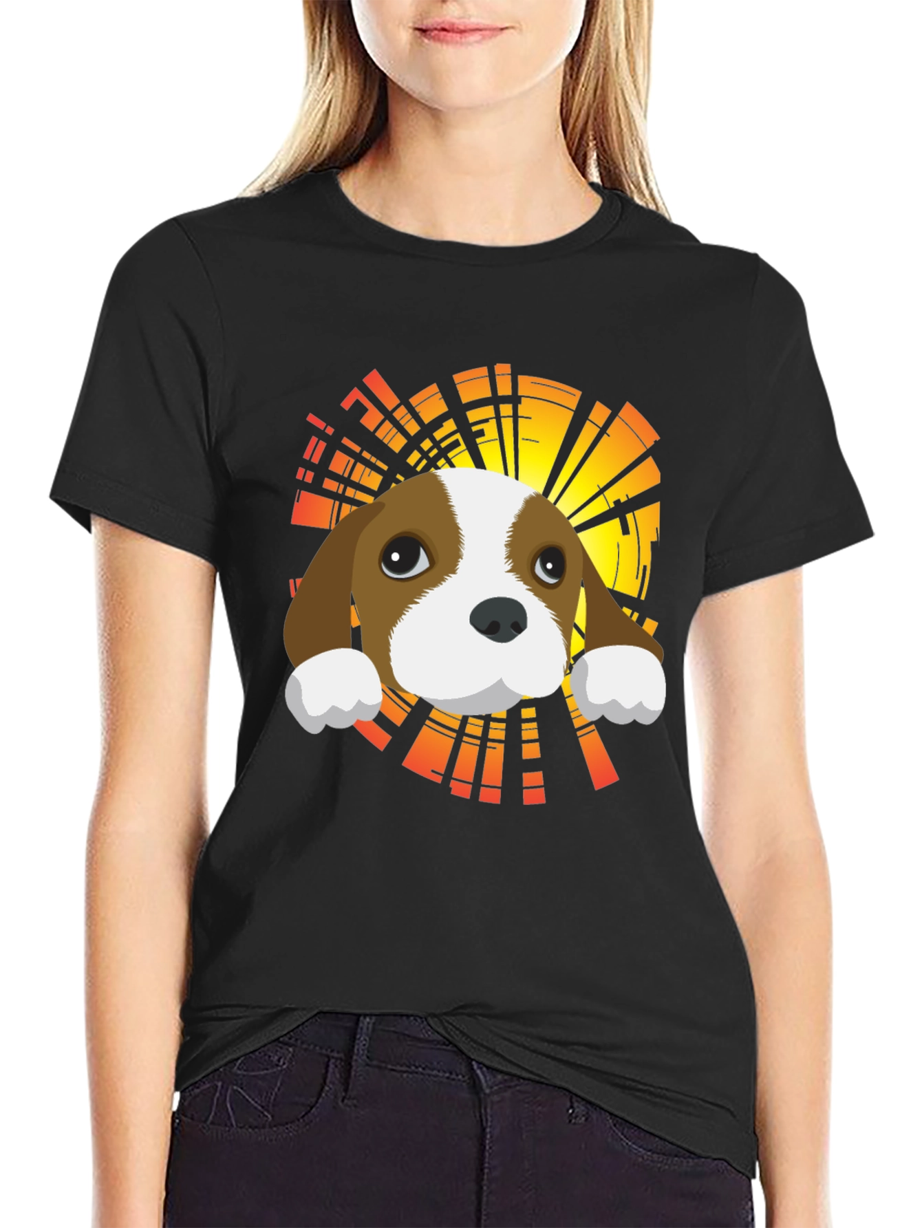 Camiseta Negra con Diseño de Perrito Adorable