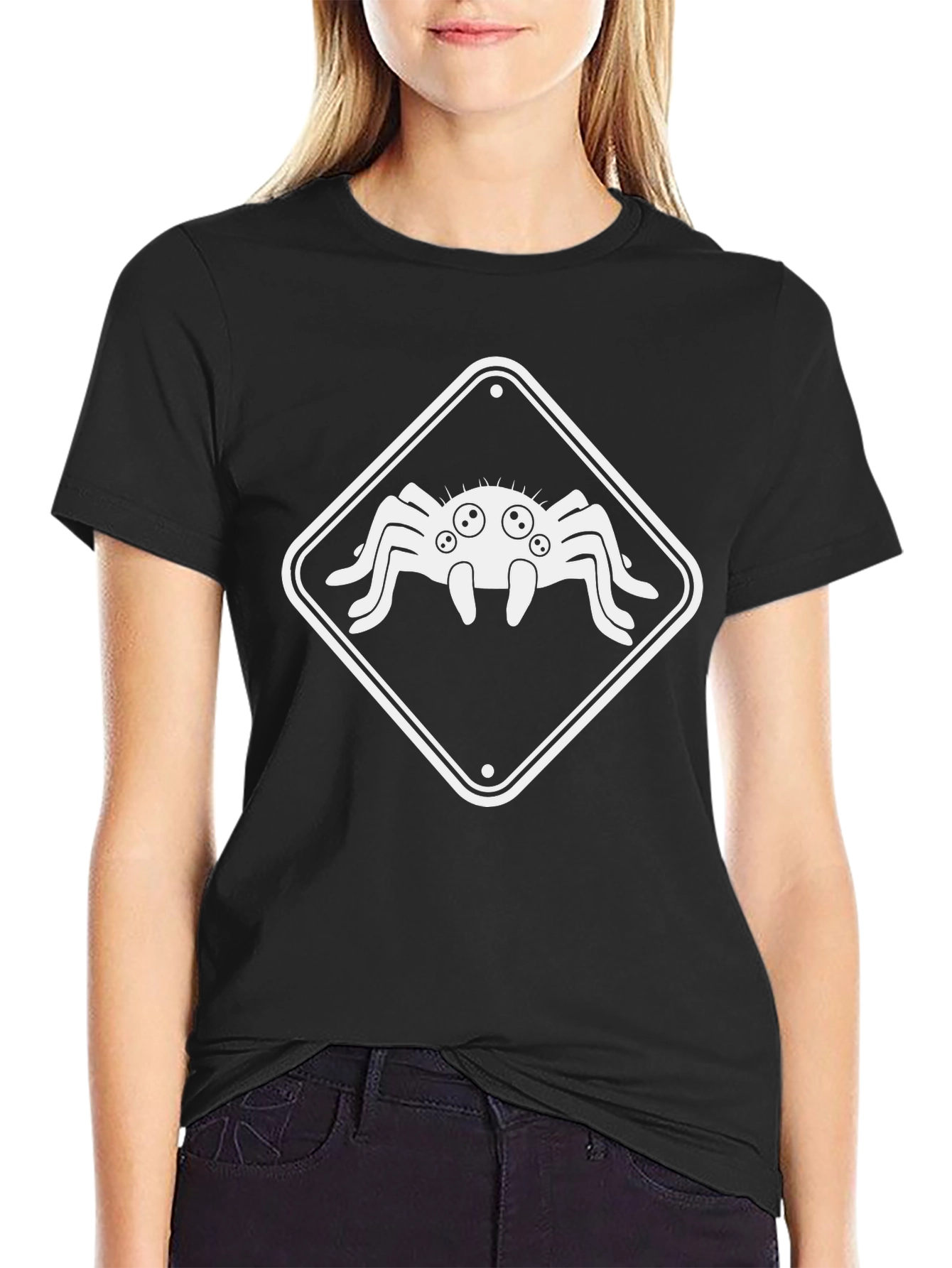 Camiseta Negra con Diseño de Araña Divertida