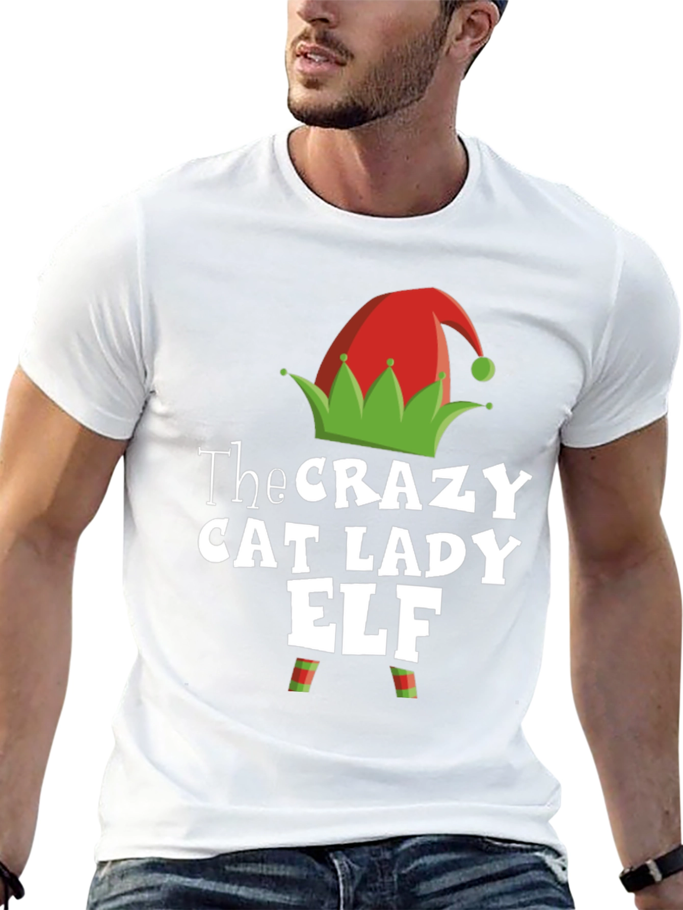Camiseta Hombre Crazy Cat Lady Elf Navidad