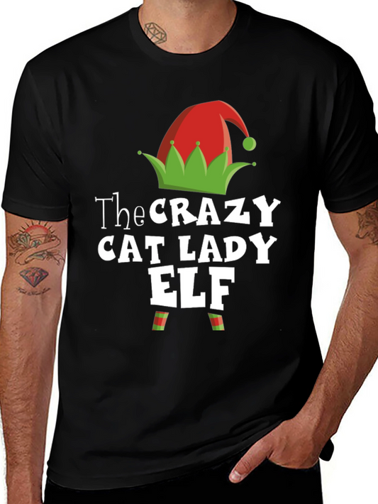 Camiseta Hombre Crazy Cat Lady Elf Navidad